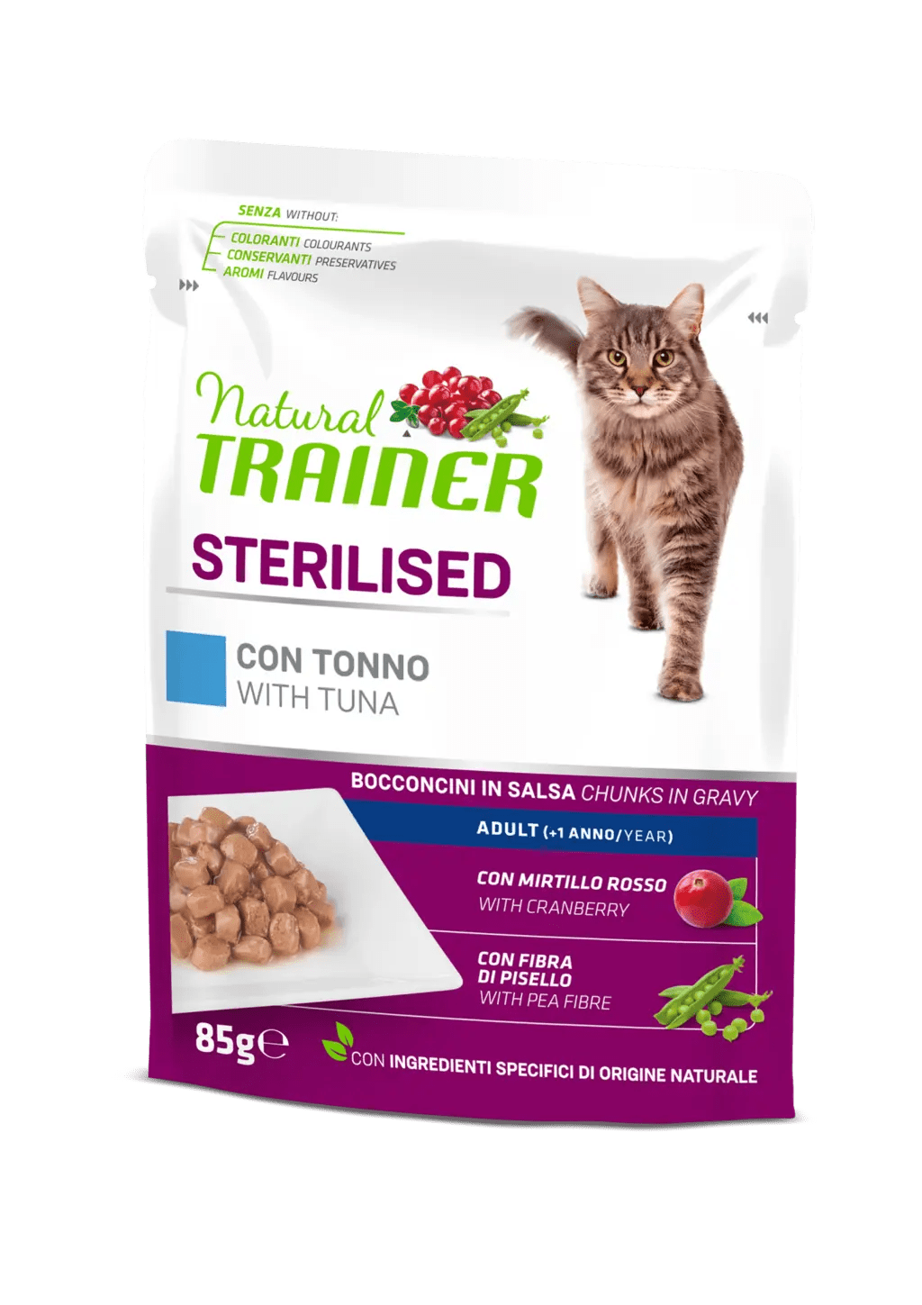 Natural Trainer Sterilised Adult Bocconcini in Salsa 85g Tonno