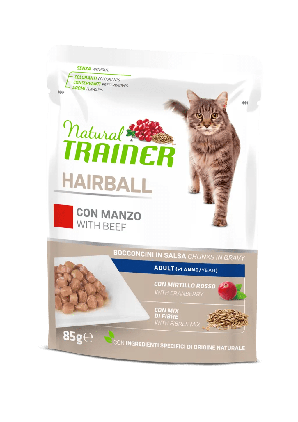 Natural Trainer Hairball Bocconcini in Salsa 85g Manzo
