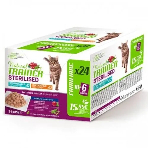 Natural Trainer Multipack Sterilised Merluzzo/Tacchino 24x85g