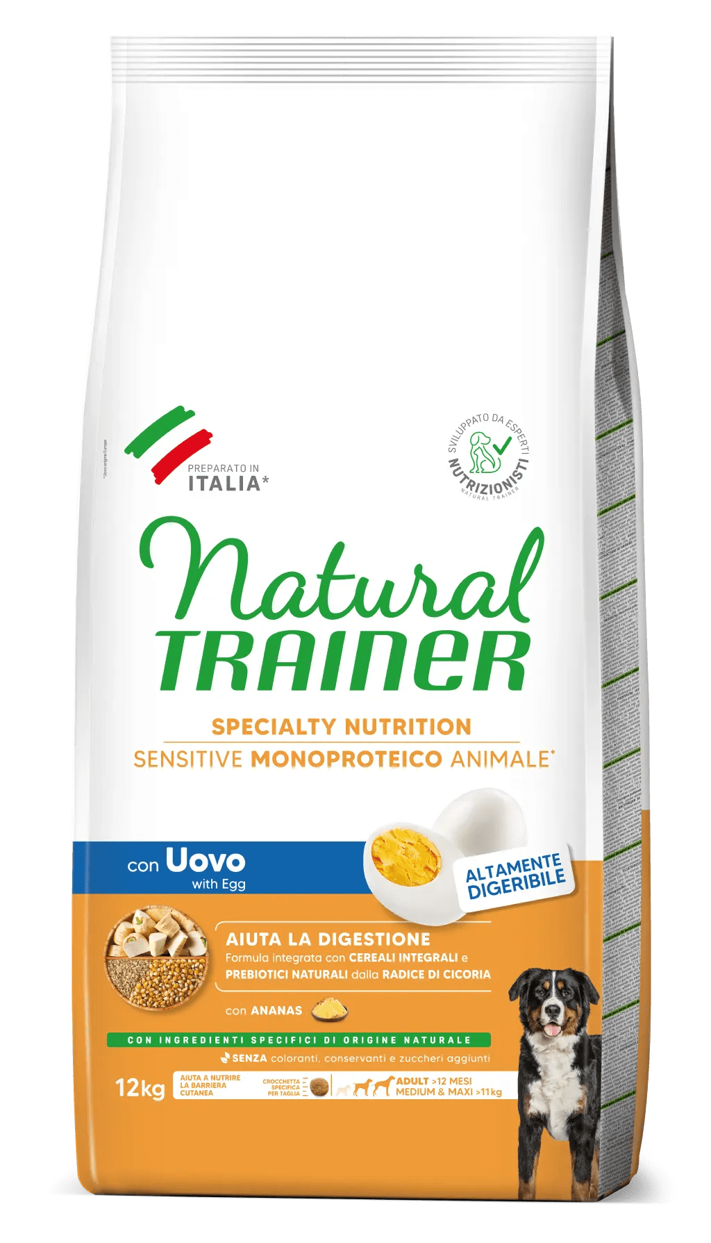 Trainer Sensitive Medium&Maxi Adult No Gluten con Uovo e Cereali Integrali 12kg