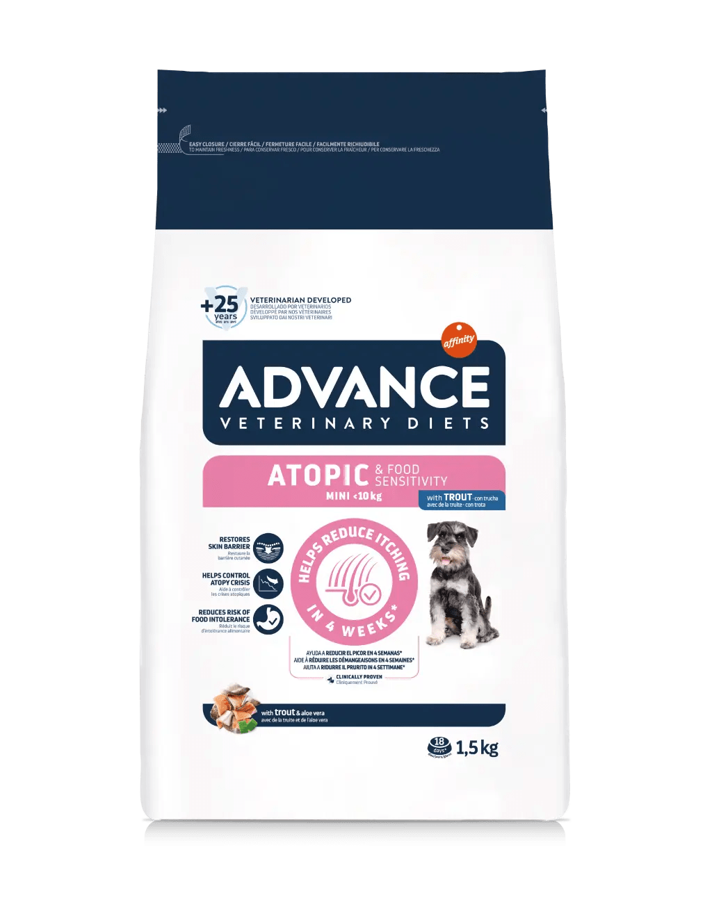 Advance Veterinary Diets Mini Atopic Trota 1,5 Kg – Crocchette Dietetiche per Cani di Piccola Taglia con Dermatite Atopica