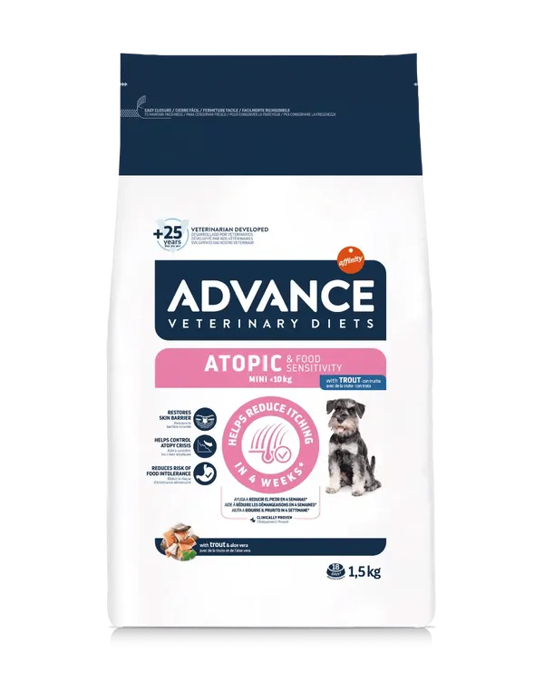 Advance Veterinary Diets Mini Atopic Trota 1,5 Kg – Crocchette Dietetiche per Cani di Piccola Taglia con Dermatite Atopica