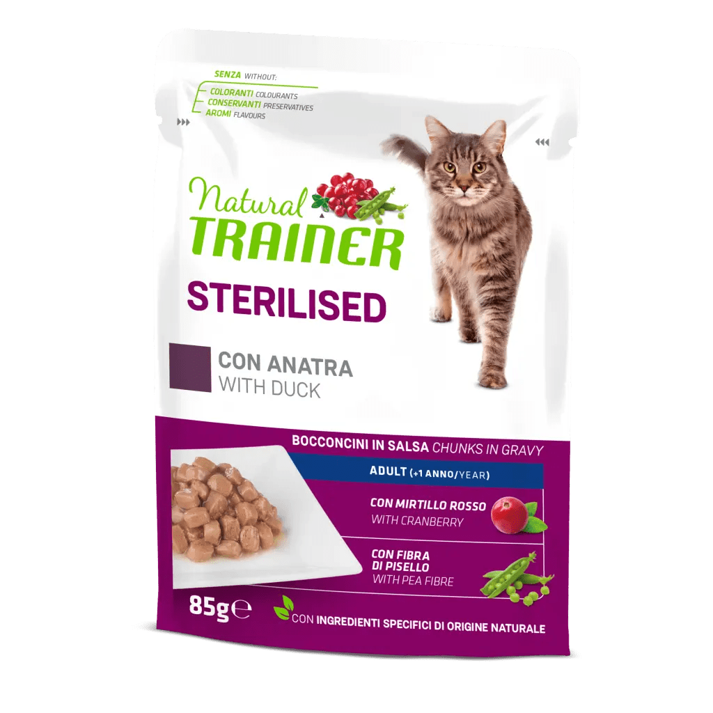 Natural Trainer Sterilised Adult Bocconcini in Salsa 85g Anatra
