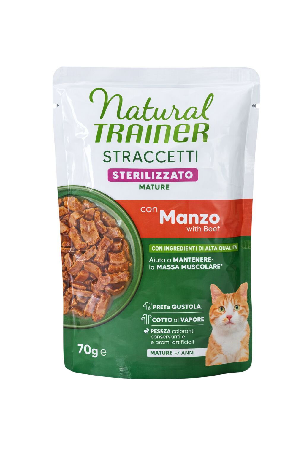Natural Trainer Straccetti Sterilised Mature Manzo 70g