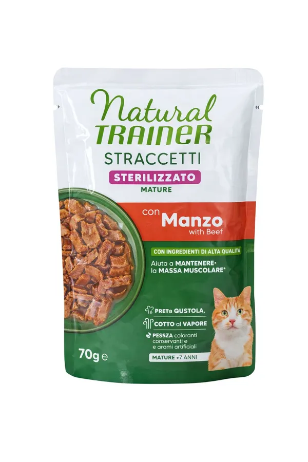 Natural Trainer Straccetti Sterilised Mature Manzo 70g