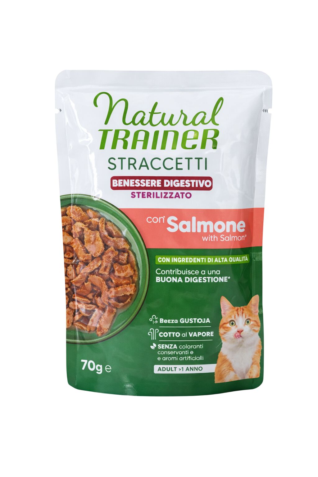 Natural Trainer Straccetti Sterilised Benessere Digestivo Salmone 70g
