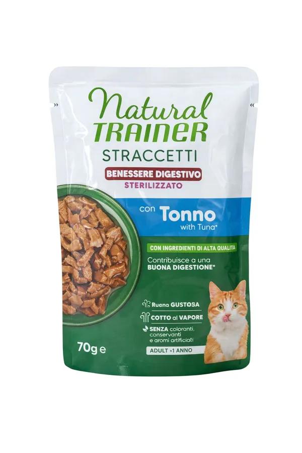 Natural Trainer Straccetti Sterilised Benessere Digestivo Tonno 70g