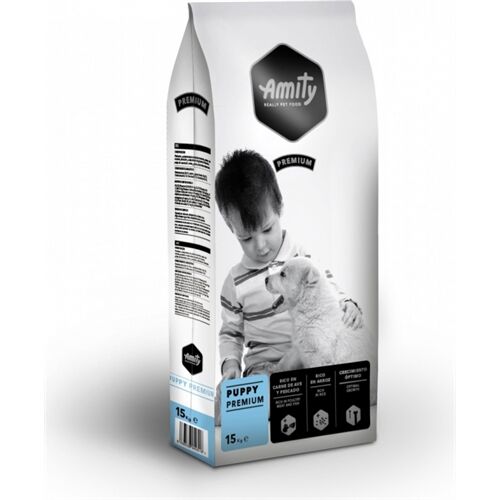 Amity Premium Puppy & Junior Pollo – Crocchette Complete per Cuccioli e Cani Junior di Tutte le Razze 15kg