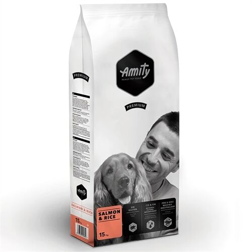 Amity Premium Adult Salmone e Riso – Crocchette Complete per Cani Adulti di Tutte le Taglie 15kg