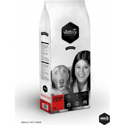 Amity Premium Adult Pollo e Riso – Crocchette Complete per Cani Adulti di Tutte le Taglie 15kg
