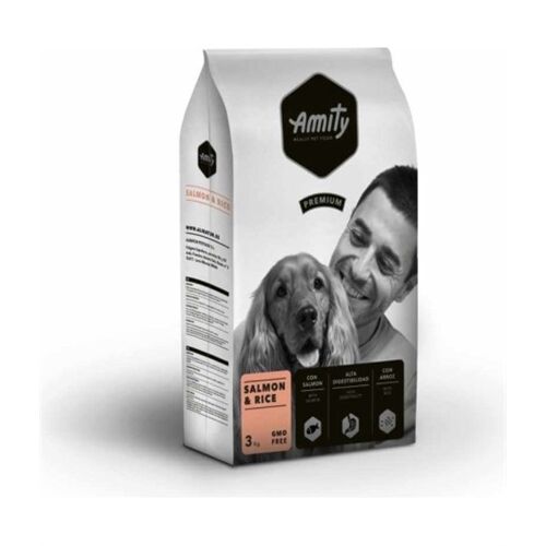 Amity Premium Adult Salmone e Riso – Crocchette Complete per Cani Adulti di Tutte le Taglie 4kg
