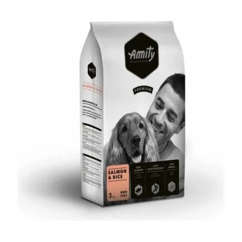 Amity Premium Adult Salmone e Riso – Crocchette Complete per Cani Adulti di Tutte le Taglie