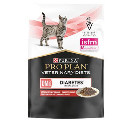 Purina Pro Plan Veterinary Diets DM ST/OX Diabetes Management Manzo – Alimento Umido Dietetico Completo per Gatti Diabetici 85g