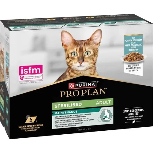 Proplan Multipack Adult Sterilised Stracetti di Pesce dell'Oceano in Gelatina 10x85g