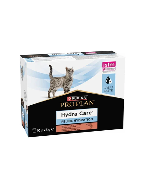 Purina Pro Plan Veterinary Diets Hydra Care Salmone – Alimento Complementare per l'Idratazione dei Gatti Adulti 10x75g