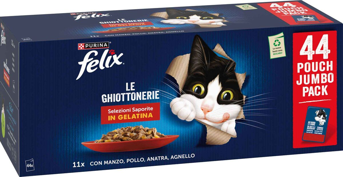 Felix Le Ghiottonerie Selezioni Saporite Multipack 44×85 g – Alimento Umido Completo per Gatti Adulti