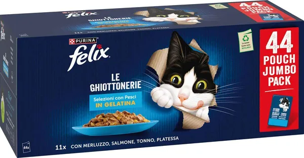 Felix Le Ghiottonerie Selezioni con Pesci Multipack 44×80 g – Alimento Umido Completo per Gatti Adulti
