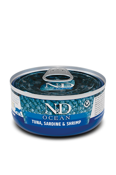 N&D Ocean Feline 70g Tonno, Sardina e Gamberetto.