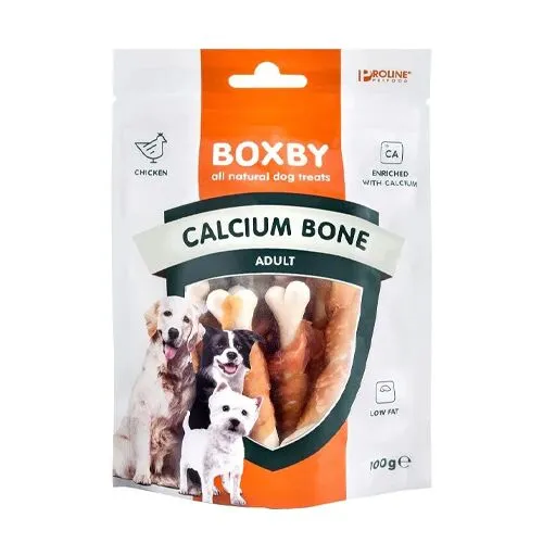 Boxby Ossi di Calcio 100 g – Snack Naturale al Pollo per Cani Ricco di Calcio