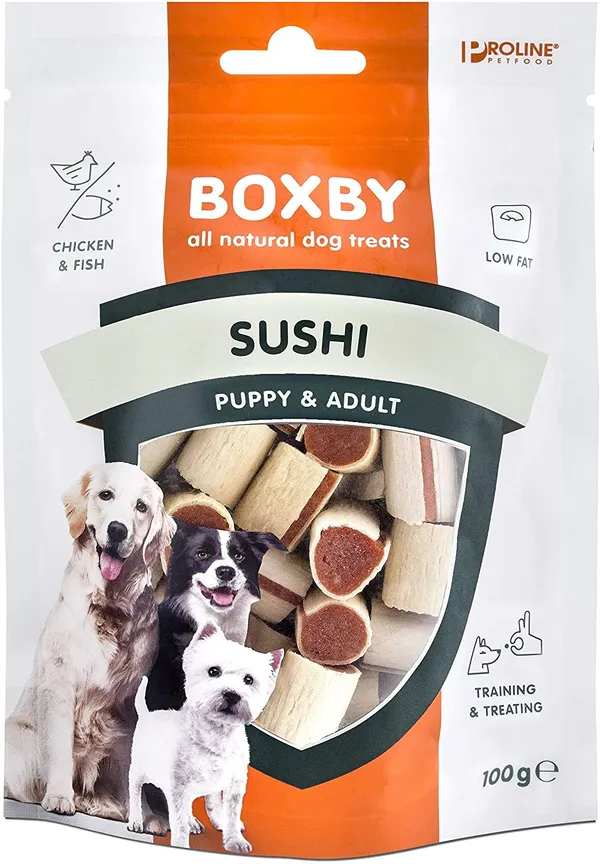Boxby Sushi Snack 100 g – Snack Naturale con Pollo e Pesce per Cani