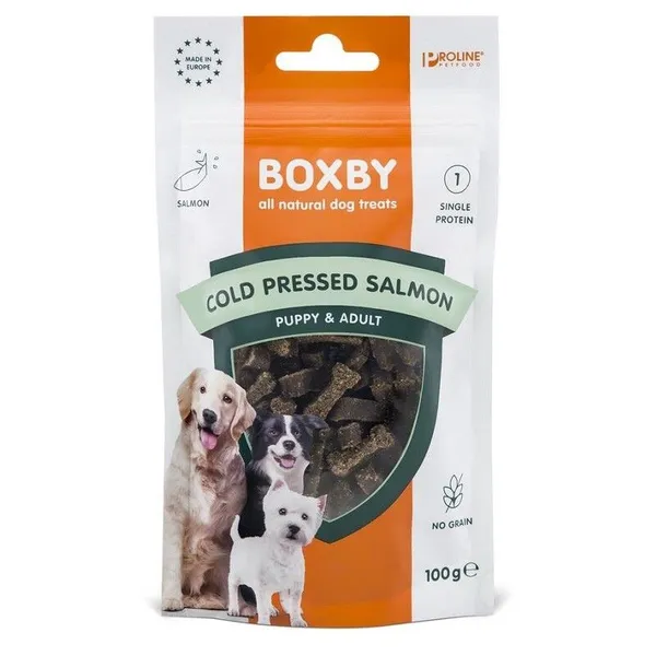 Boxby Snack Pressato a Freddo Salmone 100 g – Snack Monoproteico Grain Free per Cani