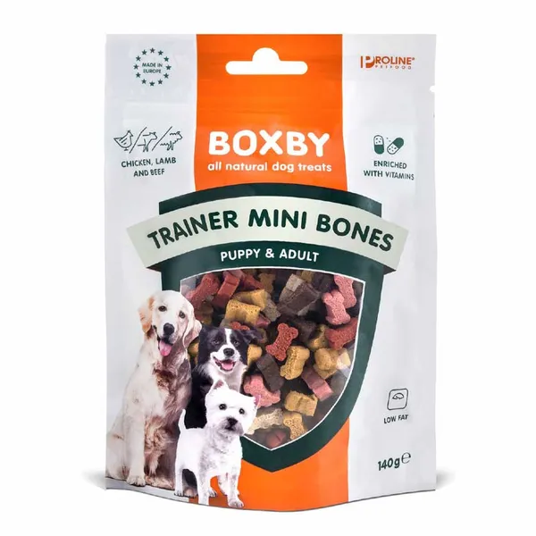Boxby Trainer Mini Bones 140 g – Snack da Addestramento con Pollo, Agnello e Manzo per Cani