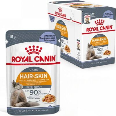 Royal Canin Hair & Skin Care in Gelatina – Alimento Completo per Gatti Adulti con Pelle Sensibile e Mantello Spento 12x85g