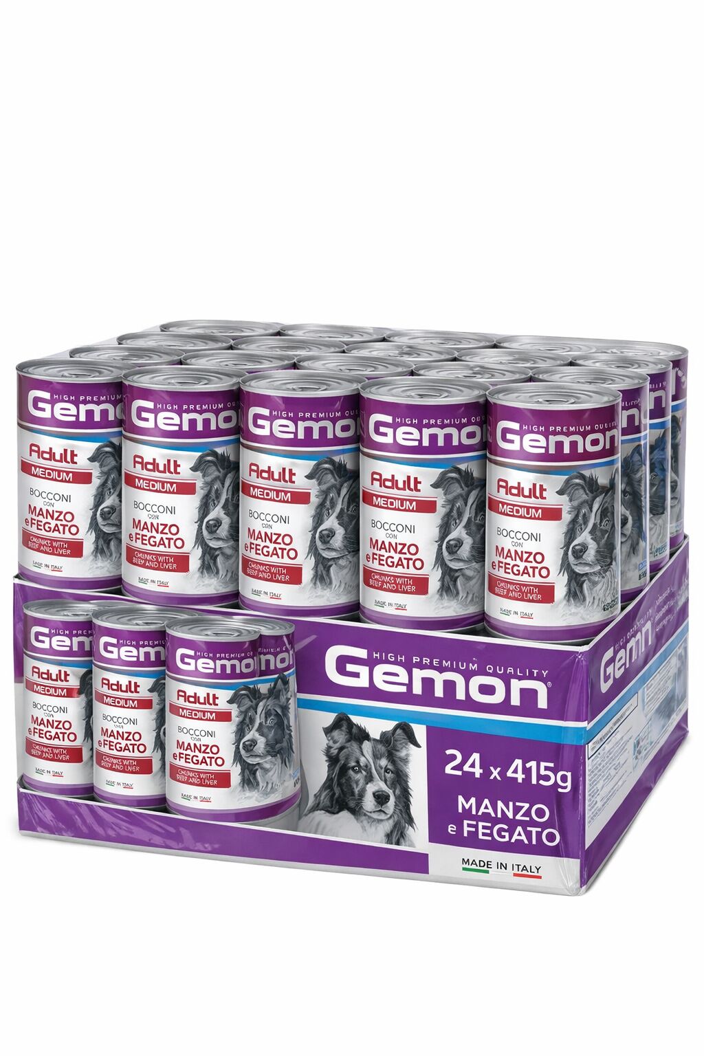 Gemon Medium Adult Bocconi con Manzo e Fegato per Cani Adulti di Taglia Media – Alimento Umido Completo 24x415g