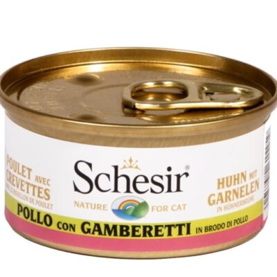 Schesir Pollo con Gamberetti in Brodo per Gatti Adulti