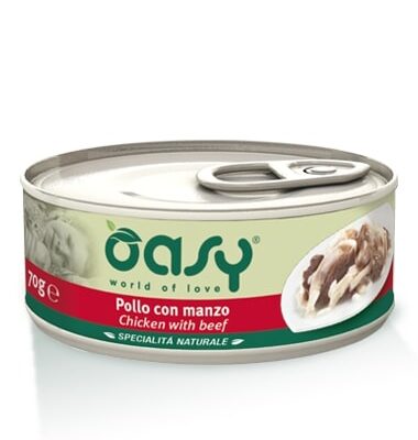 Oasy Pollo Con Manzo Lattina 70gr - Alimento Complementare per Gatti