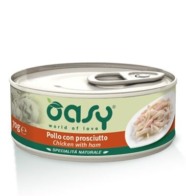 Oasy Pollo Con Prosciutto Lattina 150gr - Alimento Complementare per Gatti