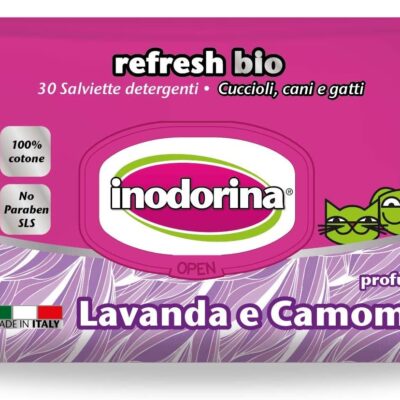 Inodorina Refresh Bio - Salviette Detergenti Lavanda e Camomilla per Cani e Gatti