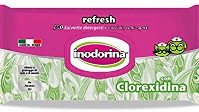 Inodorina Refresh - Salviette Igienizzanti con Clorexidina per Cani e Gatti