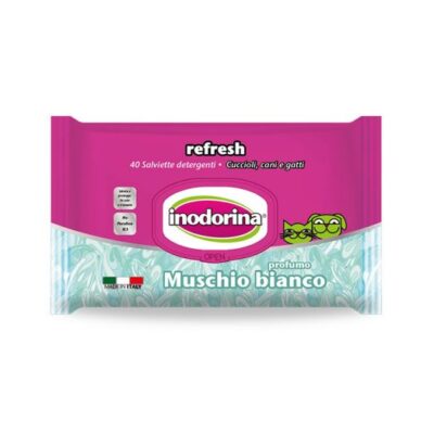Inodorina Refresh Muschio Bianco - Salviette Detergenti per Cani e Gatti