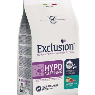 Exclusion Hypo M&L Cervo e Patate 12Kg - Alimento dietetico per cani con intolleranze