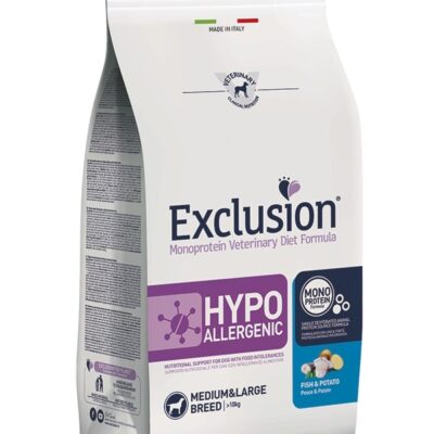 Exclusion Hypo M&L Pesce e Patate 12Kg - Alimento Monoproteico per Cani con Intolleranze