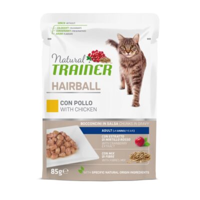 Natural Trainer Hairball Pollo 85g - Alimento Completo per Gatti