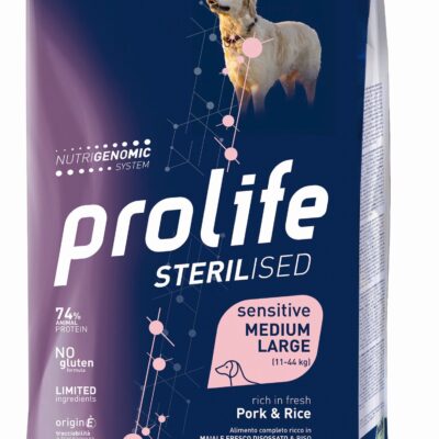Prolife Sterilised Medium e Large Maiale e Riso 2,5kg - Alimento per Cani Sterilizzati