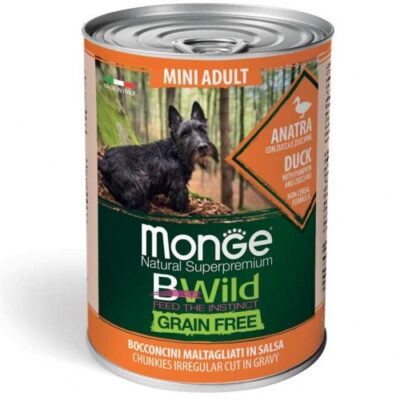 Monge Bwild Grain Free Mini Adult Anatra, Zucca e Zucchine 400g
