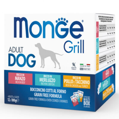 Monge Multipack Grill - Manzo, Pollo e Tacchino e Merluzzo 12x100g