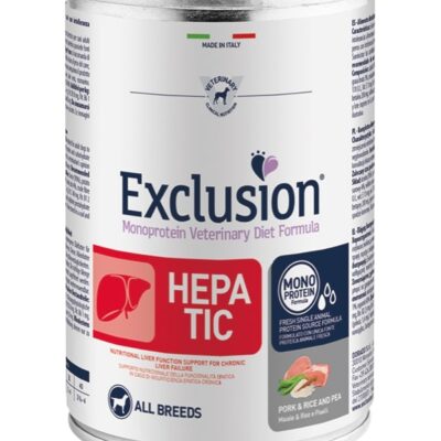 Exclusion Hepatic Maiale, Riso e Piselli 400g - Alimento Dietetico per Cani