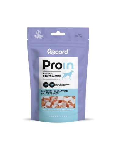 Record Snack Naturale ProIn Morsetti di Salmone 75 g per Cani – Premio Morbido Ricco di Salmone