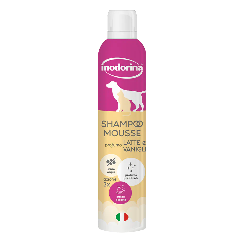 Inodorina Shampoo Mousse a Secco Latte e Vaniglia 300ml per Cani e Gatti
