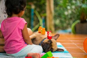 bimba e cane che giocano