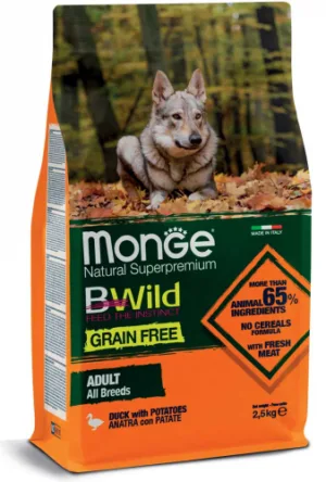 Monge bwild grain free adult all breeds anatra e patate 2,5kg