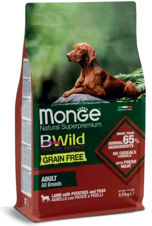 Monge bwild grain free adult all breeds agnello, patate e piselli 2,5kg