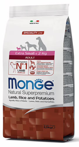 Monge extra small adult agnello, riso & patate 2,5kg