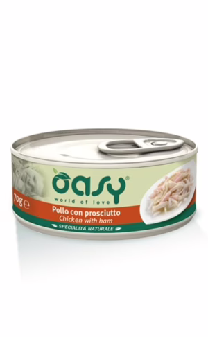 Oasy pollo con prosciutto lattina 70g