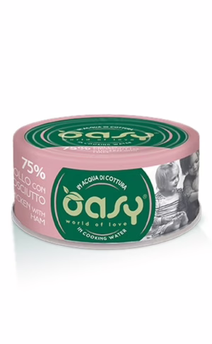 Oasy more love pollo con prosciutto lattina 70gr