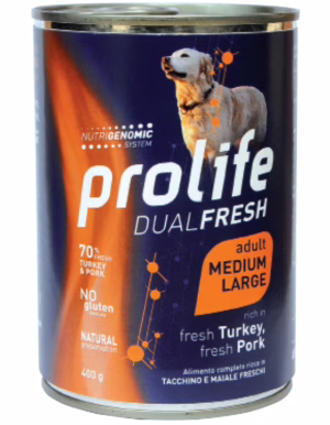 Prolife dual fresh adult m/l tacchino e maiale 400g